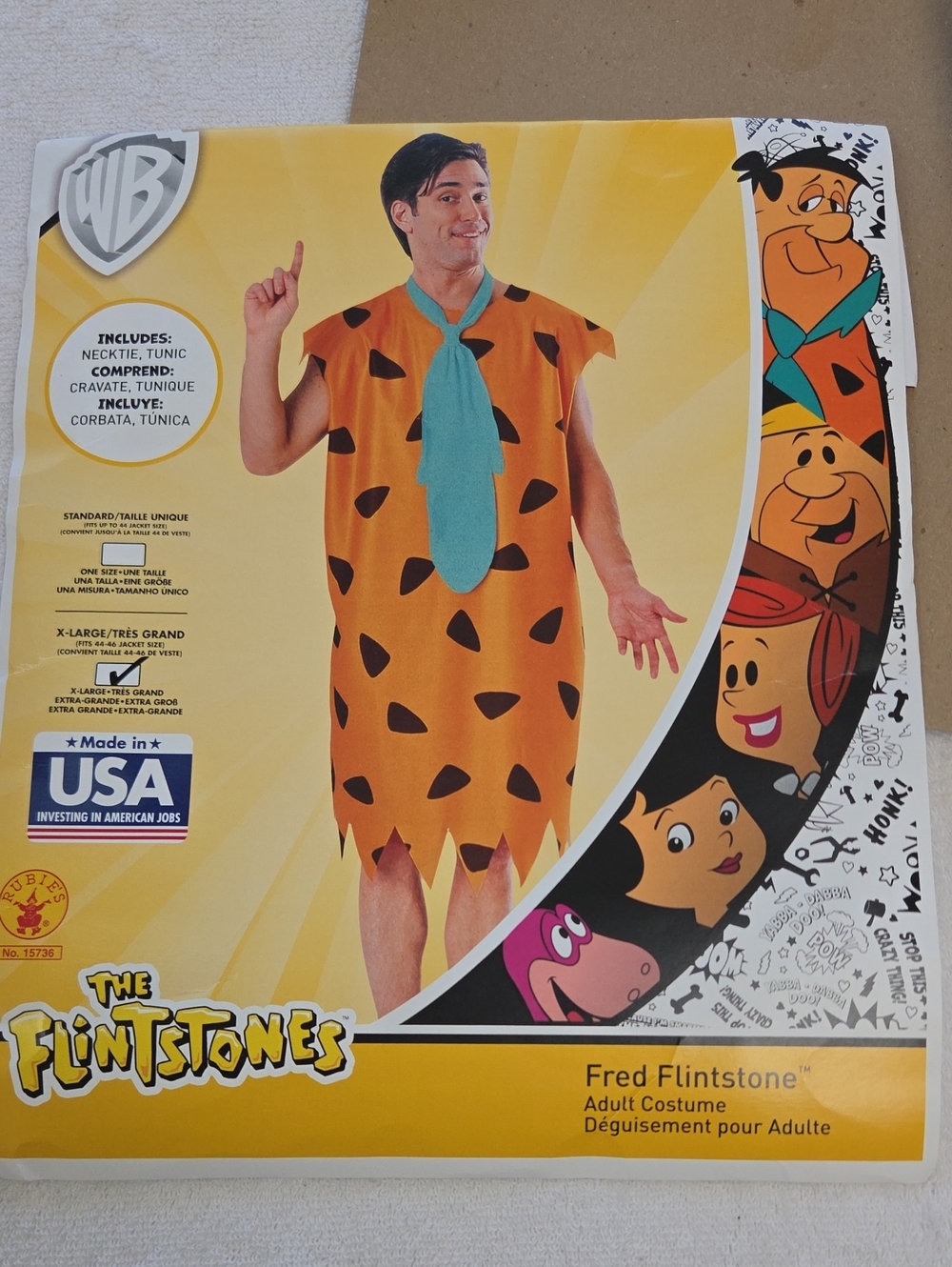 The Flintstones Fred Flintstone Men's Orange Tunic Costume with Teal Tie Sz XL
